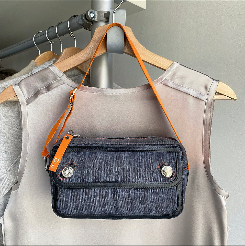 Dior Vintage Early 2000’s Galliano Denim Trotteur Flight Bag