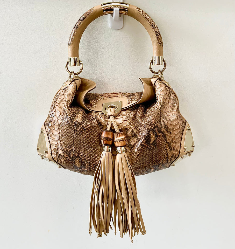 Gucci BEIGE PYTHON INDY HOBO BAG
