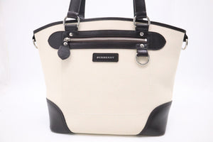 Burberry Tote Bag in Cream Canvas and Brown Leather