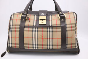 Burberry Duffle Bag with Shoes Compartment in Brown Checked Canvas