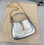 Gucci Jackie 1961 Mini Silver LamÃ© Leather Bag with Chain Strap