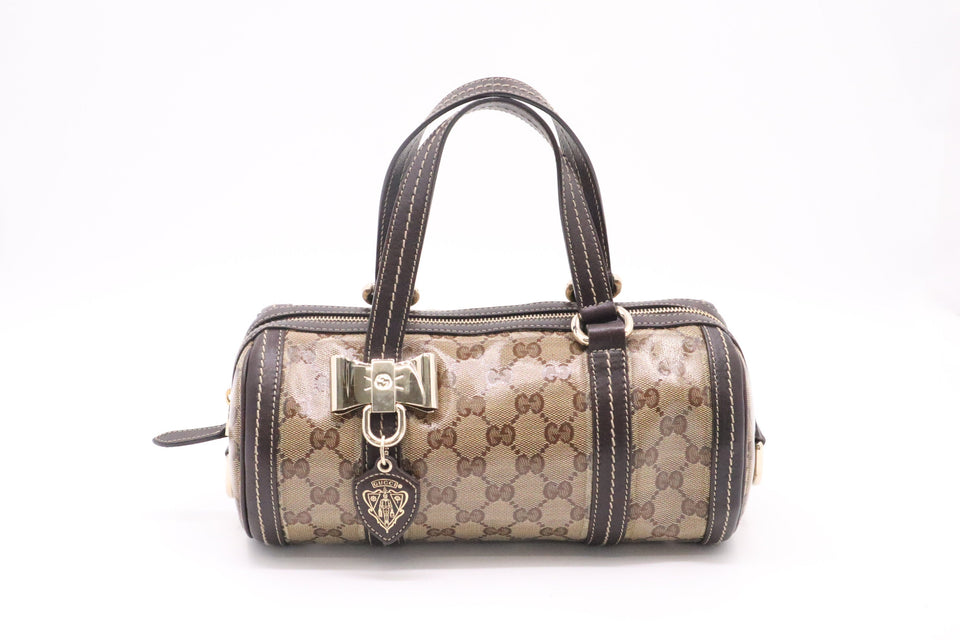 Gucci Crystal Duchessa Small Boston Bag in Patent Canvas