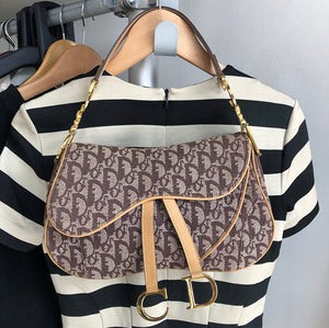 Christian Dior Vintage 2000 Brown Monogram Logo Double Saddle Bag