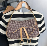 Christian Dior Vintage 2000 Brown Monogram Logo Double Saddle Bag