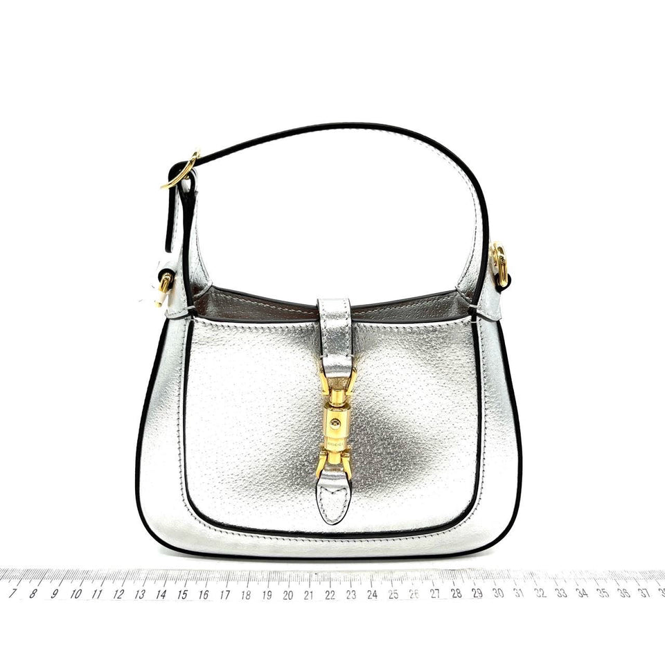 Gucci Jackie 1961 Mini Silver LamÃ© Leather Bag with Chain Strap