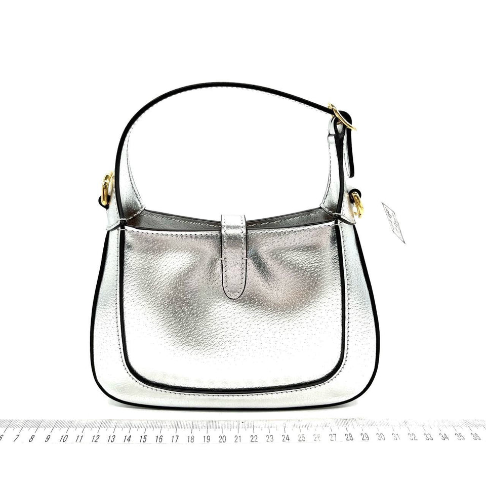 Gucci Jackie 1961 Mini Silver LamÃ© Leather Bag with Chain Strap