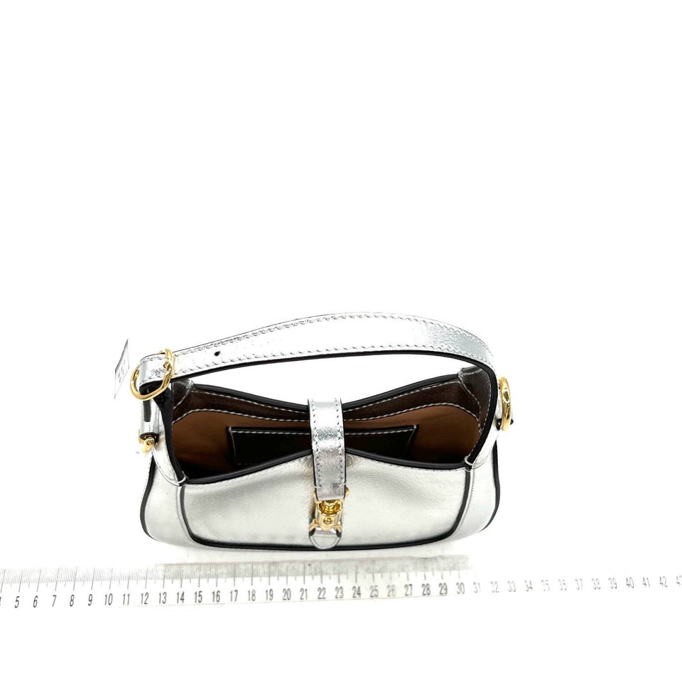 Gucci Jackie 1961 Mini Silver LamÃ© Leather Bag with Chain Strap
