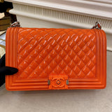 Chanel Patent Skin Quilted New Medium Le Boy Flap Orange