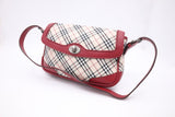 Burberry Shoulder Bag in Beige Checked Canvas & Red Leather