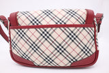Burberry Shoulder Bag in Beige Checked Canvas & Red Leather