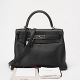 Hermes Black Kelly 28 P Square Togo Leather Palladium