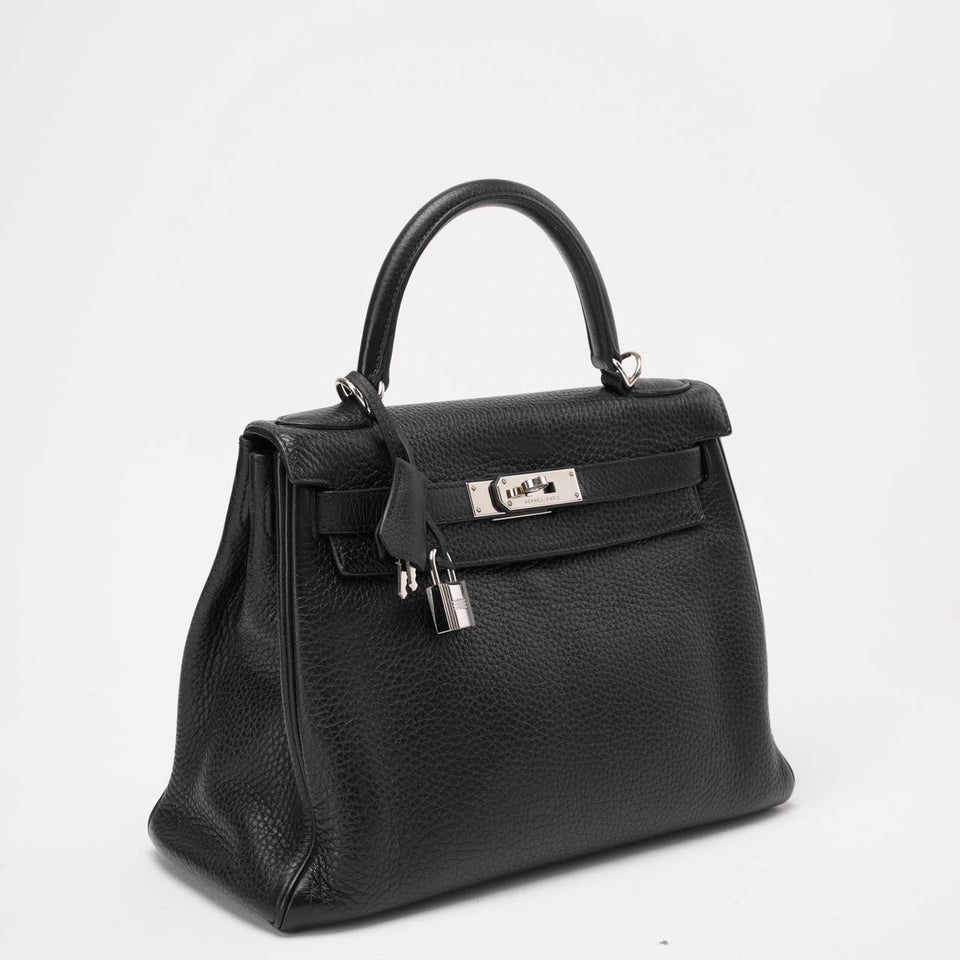 Hermes Black Kelly 28 P Square Togo Leather Palladium