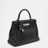 Hermes Black Kelly 28 P Square Togo Leather Palladium