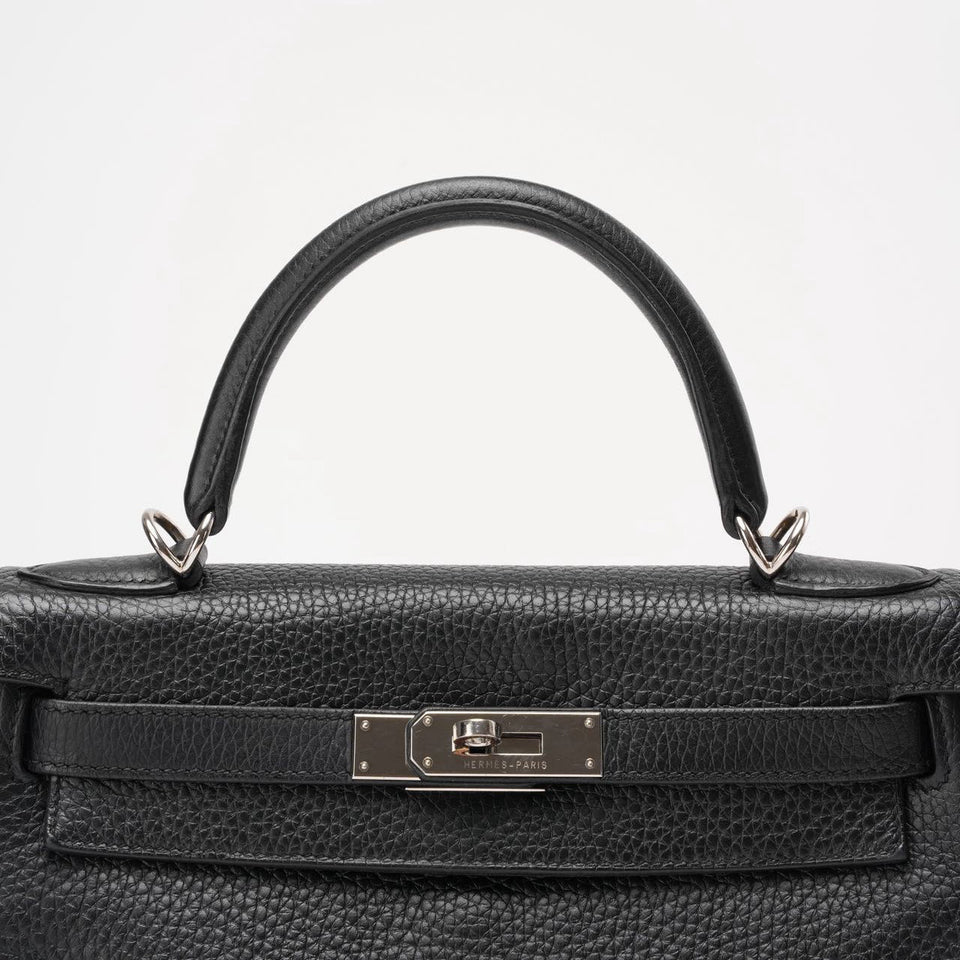 Hermes Black Kelly 28 P Square Togo Leather Palladium