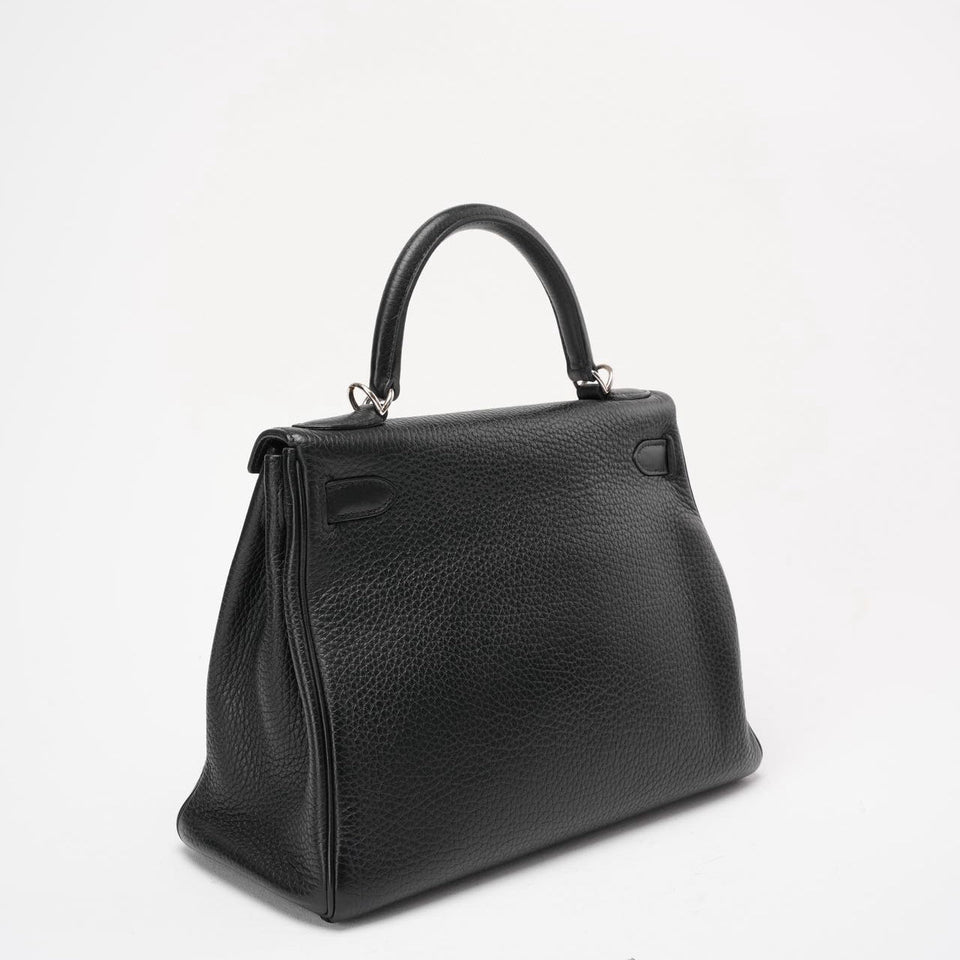 Hermes Black Kelly 28 P Square Togo Leather Palladium