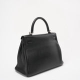 Hermes Black Kelly 28 P Square Togo Leather Palladium