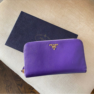 Prada Purple Saffiano Leather Zippy Continental Wallet