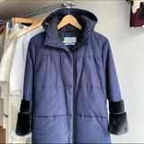 Prada Navy Hooded Puffer Coat with Mink and Sheared Fur Trim - IT38 / XS / S
