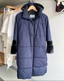 Prada Navy Hooded Puffer Coat with Mink and Sheared Fur Trim - IT38 / XS / S