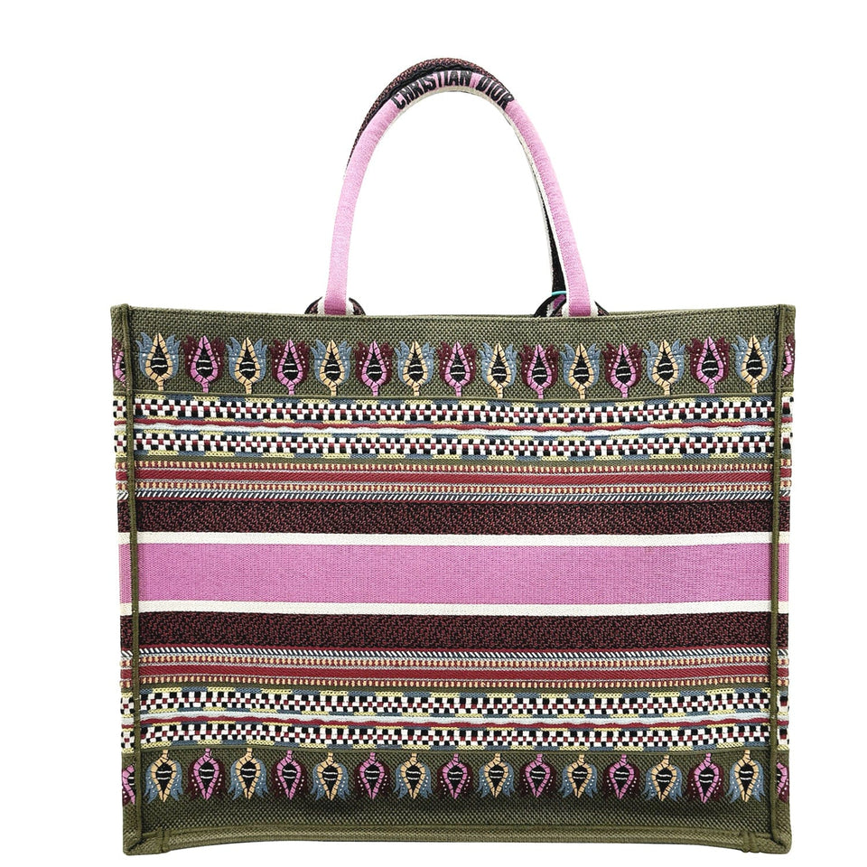 Christian Dior Large Book Embroidered Canvas Tote Bag Pink