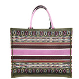 Christian Dior Large Book Embroidered Canvas Tote Bag Pink