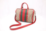 Gucci Boston Bag Bandouliere in Red Leather & Brown GG Canvas