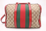 Gucci Boston Bag Bandouliere in Red Leather & Brown GG Canvas