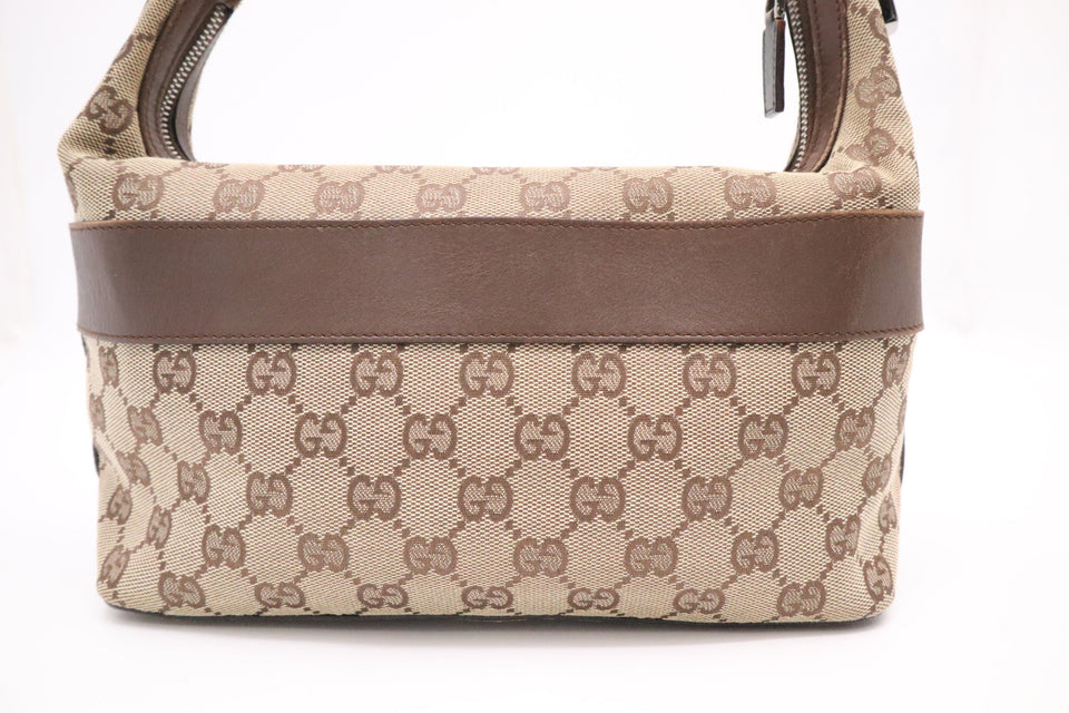 Gucci Shoulder Bag in GG Canvas and Brown Leather