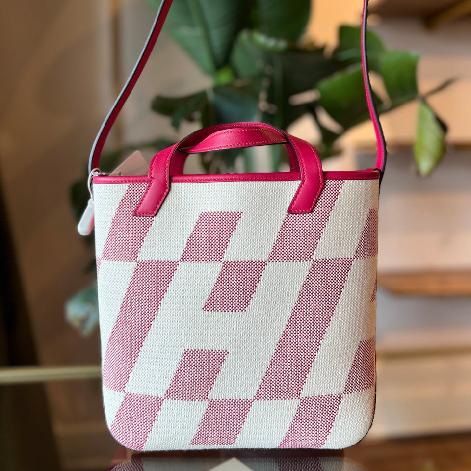 Hermes Ambie PM Framboise Toile H Veau Swift Tote