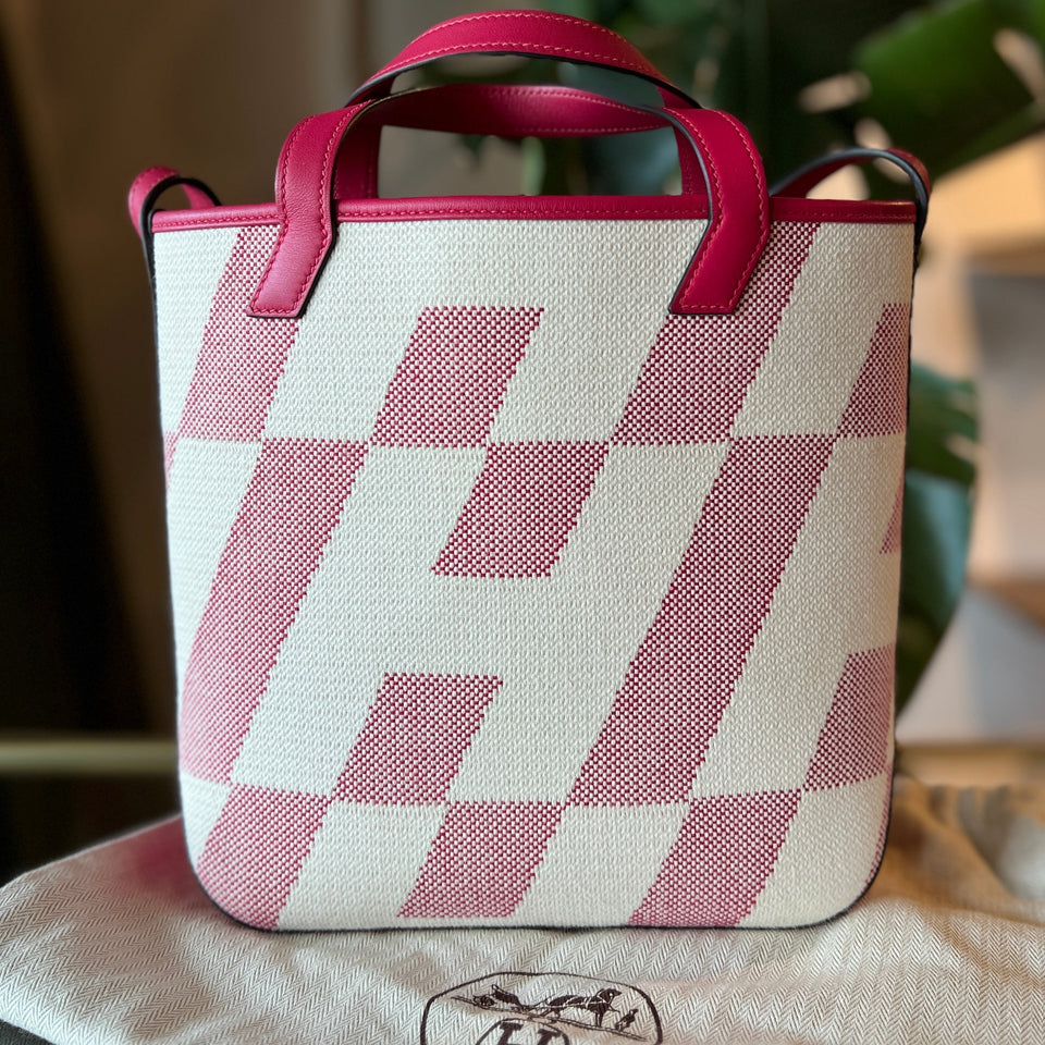 Hermes Ambie PM Framboise Toile H Veau Swift Tote