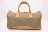 Gucci Boston Bag in Green GG Canvas and Brown Leather