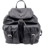 Prada Milano Double Pocket Leather Backpack Bag Black