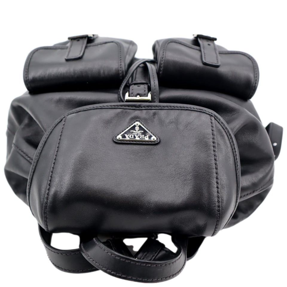 Prada Milano Double Pocket Leather Backpack Bag Black