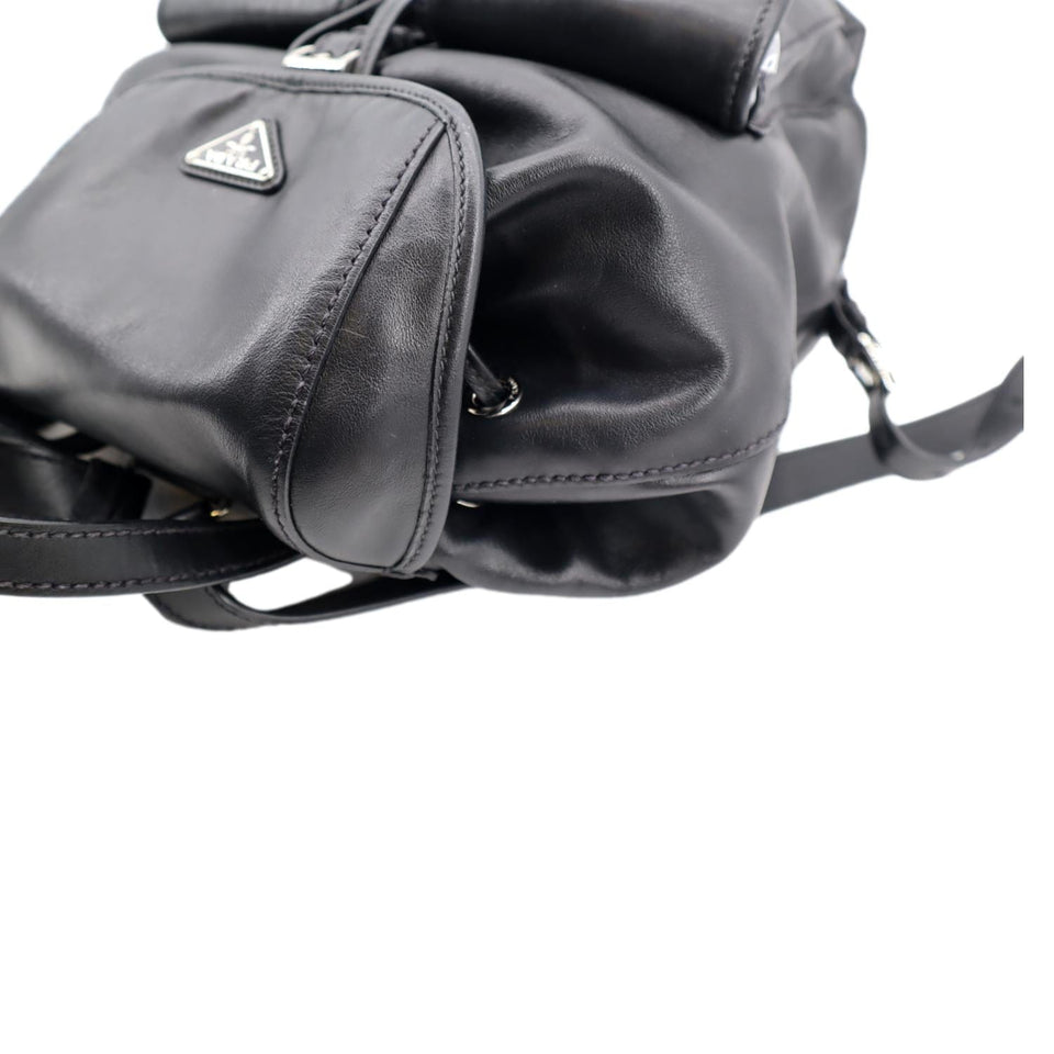 Prada Milano Double Pocket Leather Backpack Bag Black