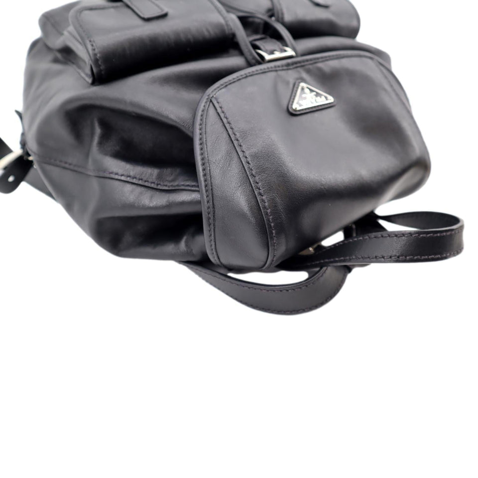 Prada Milano Double Pocket Leather Backpack Bag Black