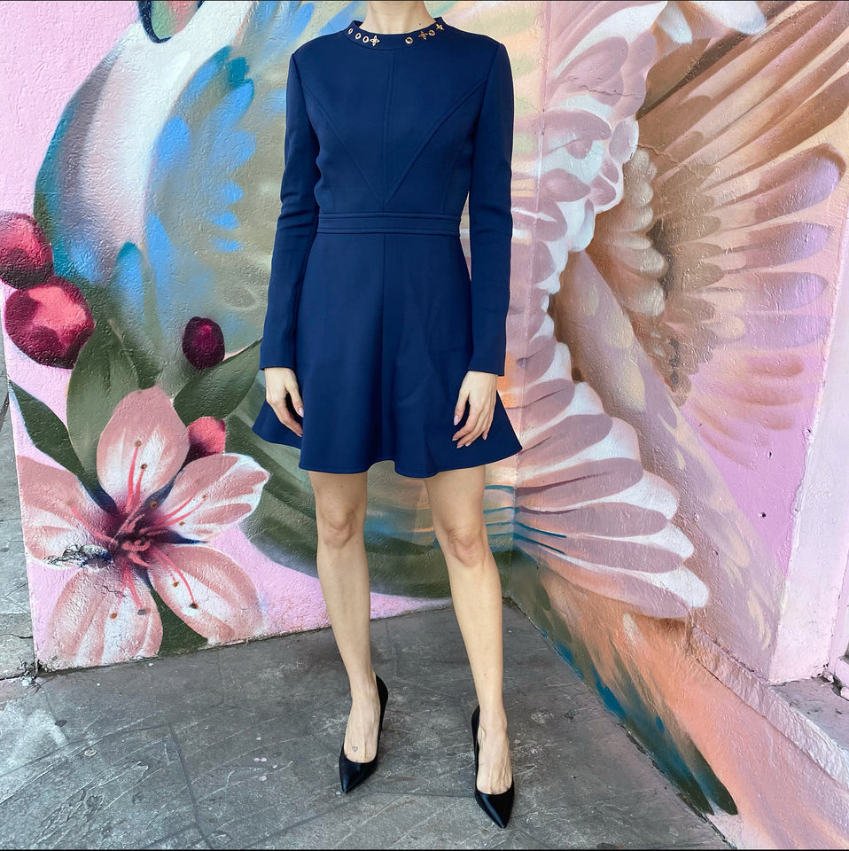 Louis Vuitton Navy Blue Long Sleeve Skater Dress - FR38 / USA 6