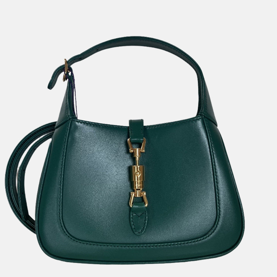 Gucci Jackie 1961 Mini Handbag in Green Leather with Adjustable Strap Giftable Condition