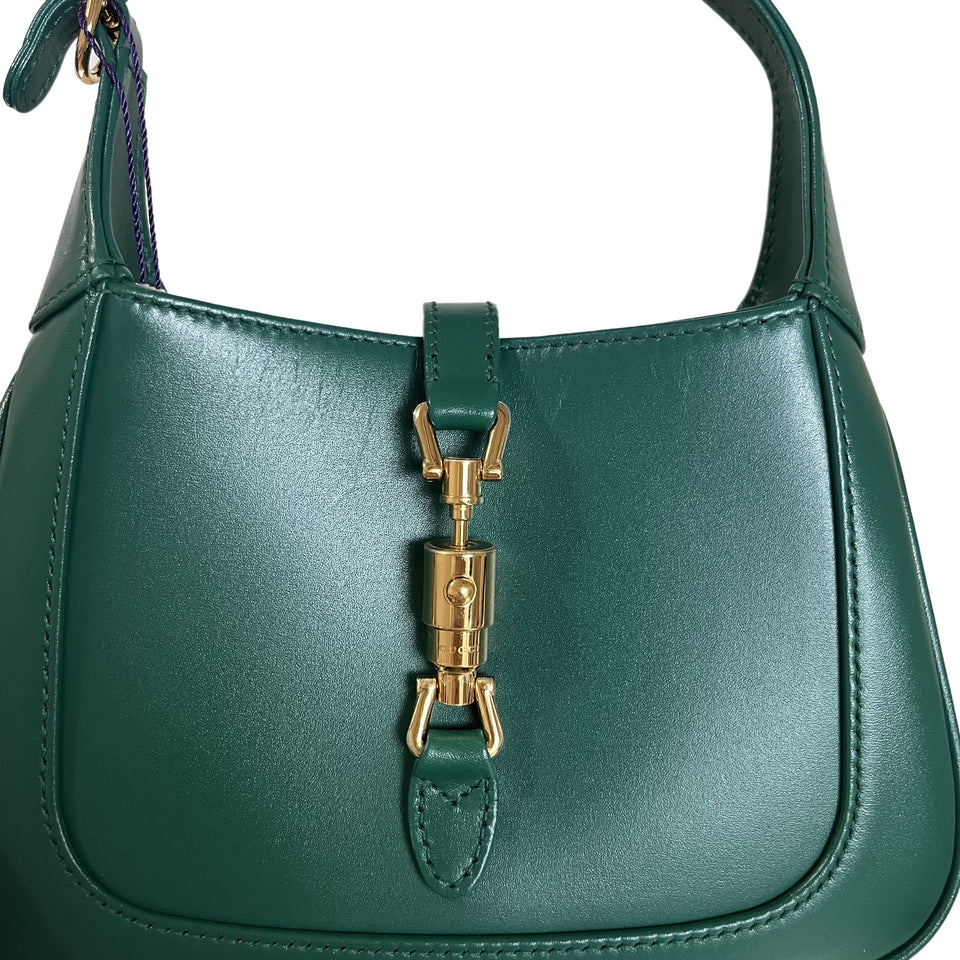 Gucci Jackie 1961 Mini Handbag in Green Leather with Adjustable Strap Giftable Condition