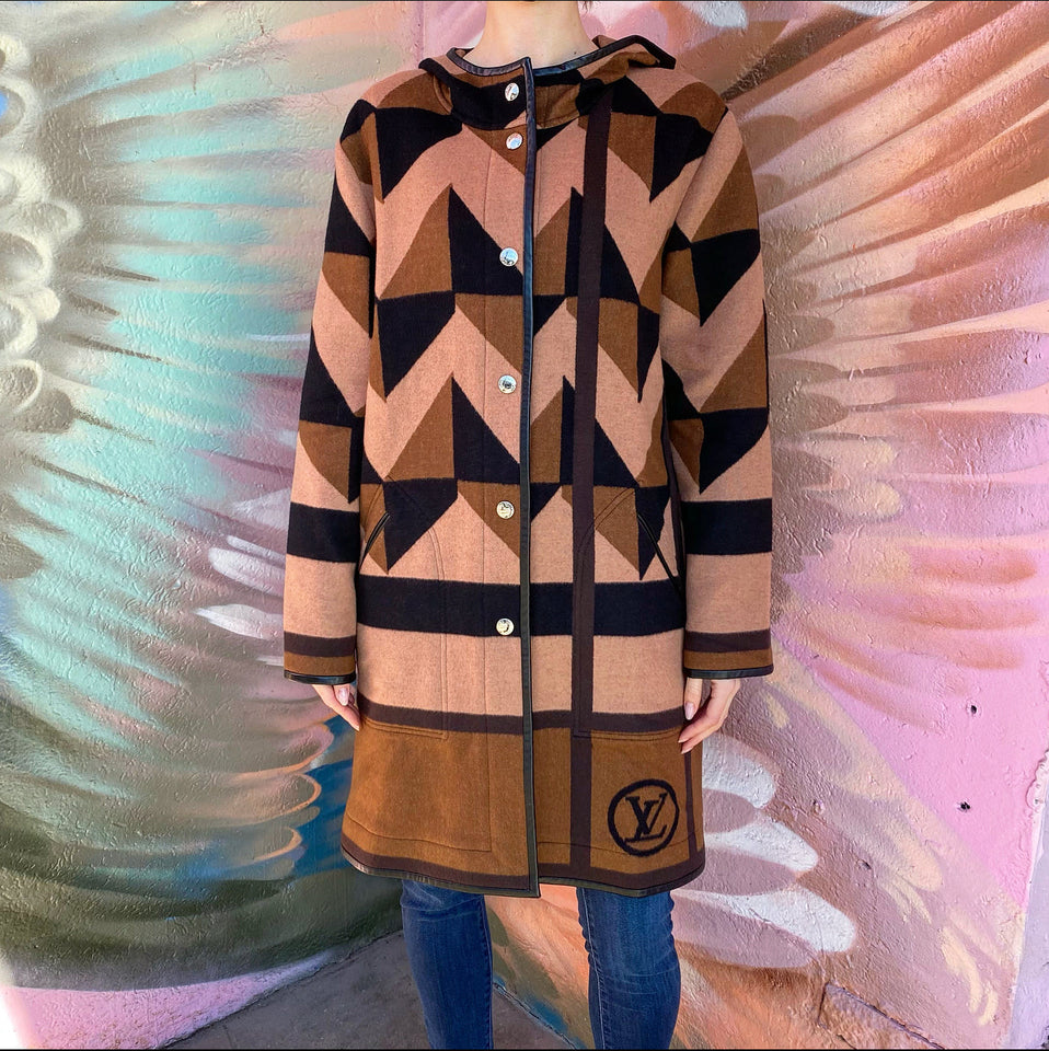 Louis Vuitton Brown and Black Geometric Logo Hooded Coat - FR40 / USA 8