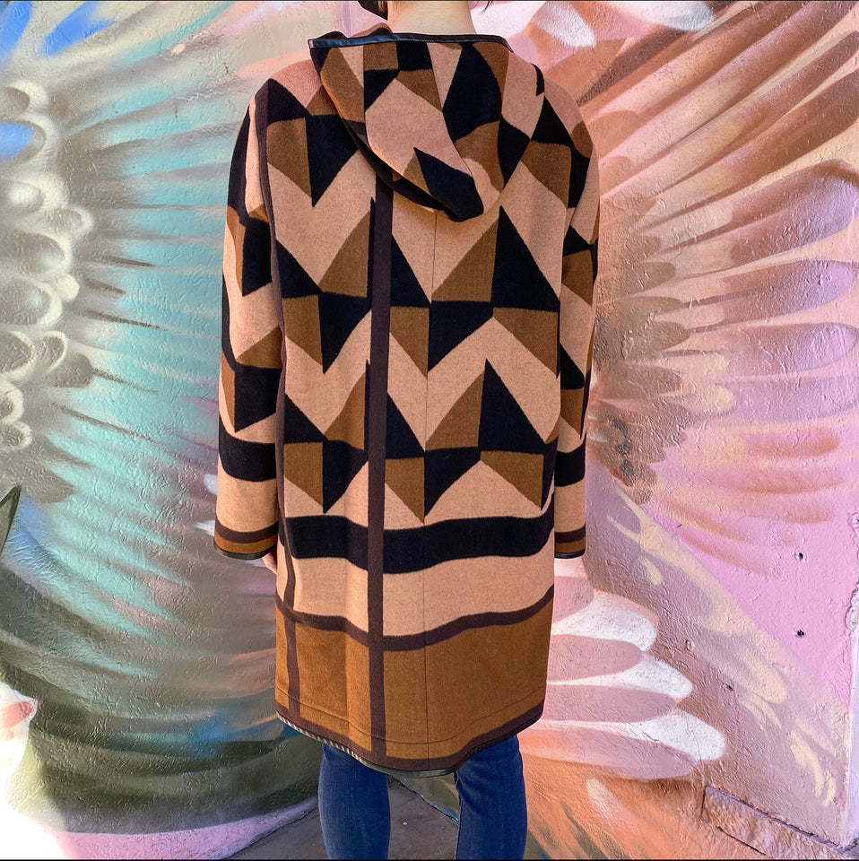 Louis Vuitton Brown and Black Geometric Logo Hooded Coat - FR40 / USA 8