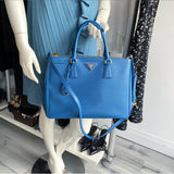 Prada Blue Saffiano Lux Double Galleria Tote Bag