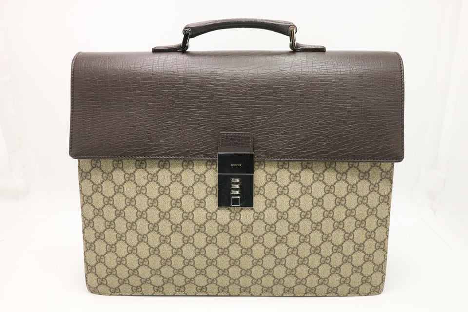 Gucci Business Case in GG Supreme Canvas and Brown Leather
