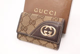 Gucci 4 Key Case in GG Canvas & Brown Leather