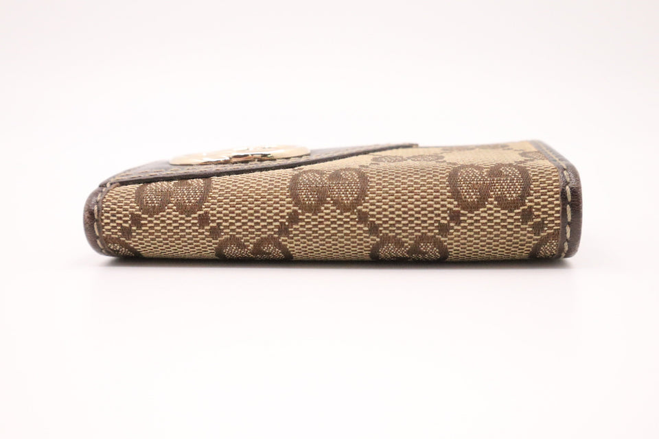 Gucci 4 Key Case in GG Canvas & Brown Leather
