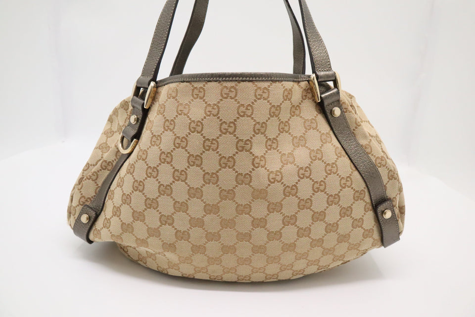 Gucci Abbey Shoulder Tote Bag in Beige GG Canvas