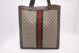 Gucci Ophidia Tote in GG Supreme Canvas and Brown Leather