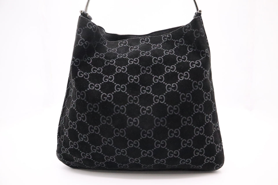 Gucci Shoulder Tote in Black GG Suede Canvas