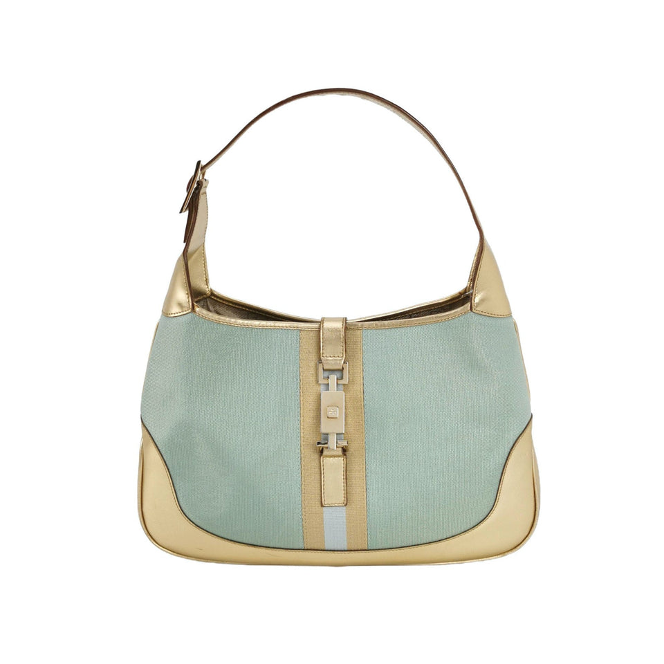 Gucci Jackie Vintage Mini Blue Nylon with Gold Leather Shoulder Bag Medium