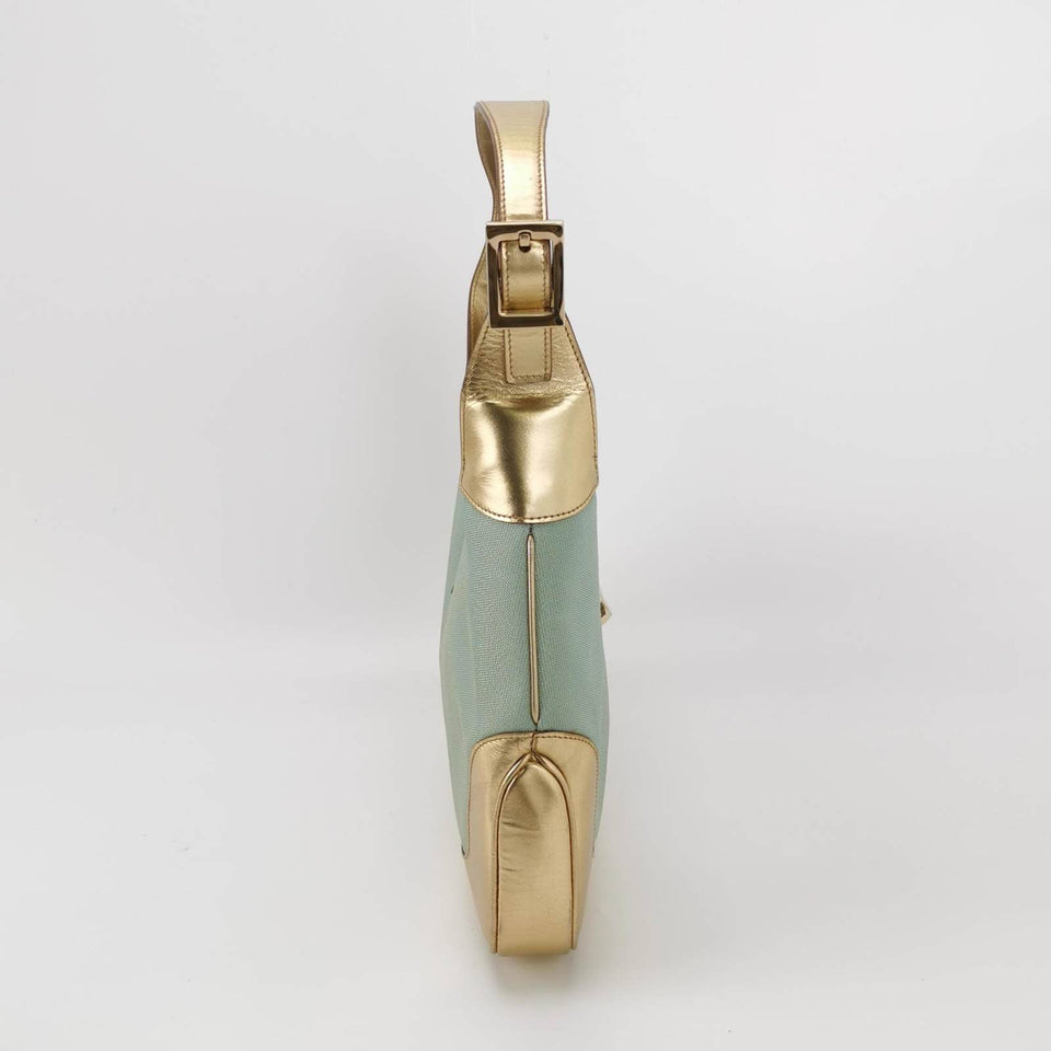 Gucci Jackie Vintage Mini Blue Nylon with Gold Leather Shoulder Bag Medium