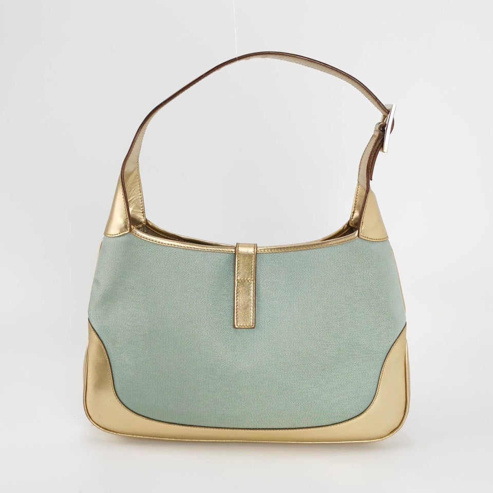 Gucci Jackie Vintage Mini Blue Nylon with Gold Leather Shoulder Bag Medium